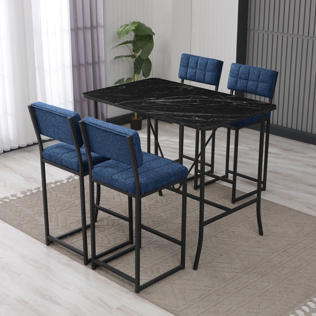 Set masa si 4 scaune de bar, Hanah Home, Retro, Navy Blue / Black - imagine 7